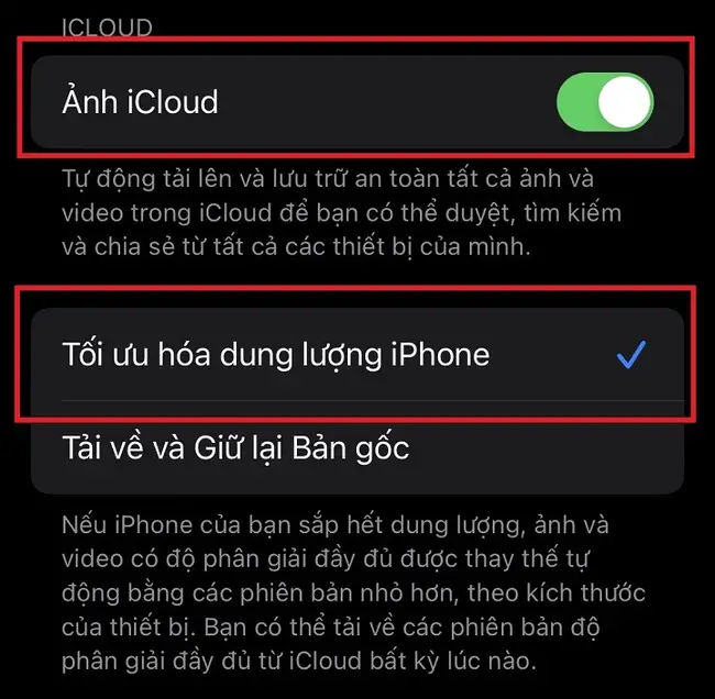 iPhone cung cấp tính năng lưu trữ các tệp ảnh nhỏ hơn thay vì các phiên bản gốc